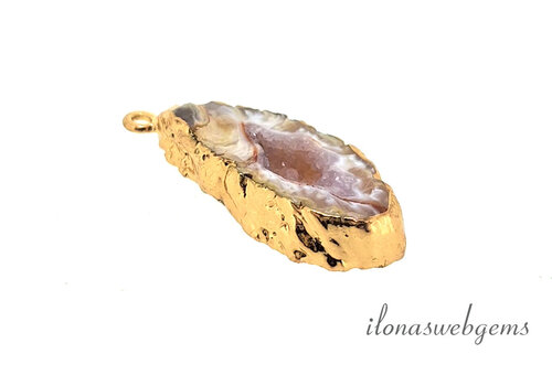 Achat-Anhänger, hochwertig vergoldet, klein, ca. 29 x 15 x 5 mm