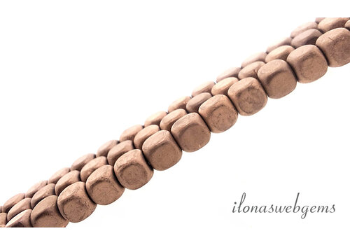 Hematite beads pink matte cube approx. 4mm