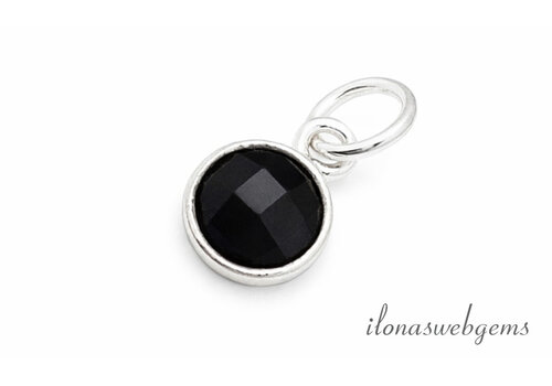Anhänger aus Sterlingsilber mit facettiertem Onyx, ca. 6 mm