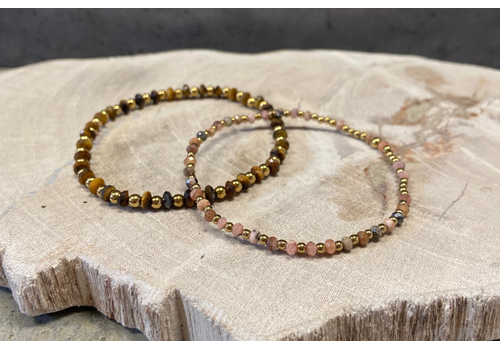 Armband aus Tigerauge und Rhodochrosit mit Hämatit, Wert 45,00 €