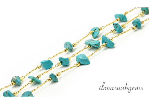 10cm Premium gold plated ketting met Turkoois ca. 4mm