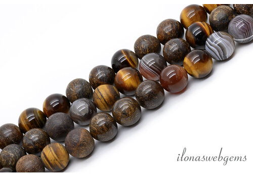 Bruine mix kralen mat en glans rond ca. 12mm