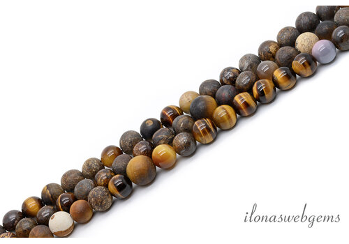 Bruine mix kralen mat en glans rond ca. 8mm