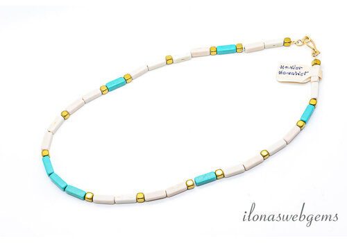 Collier Hematiet goud & Howliet blauw met wit