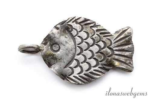 Sterling zilveren Hill tribe hangertje vis ca. 25x15x2mm