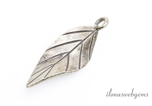 Sterling zilveren Hill tribe hanger blad ca. 32x11mm