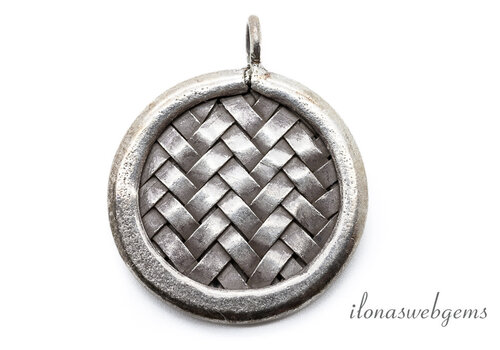 Sterling zilveren Hill tribe hanger rond groot ca. 26x22x2mm