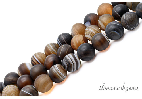 Brown stripe Agate beads round matte about 12mm