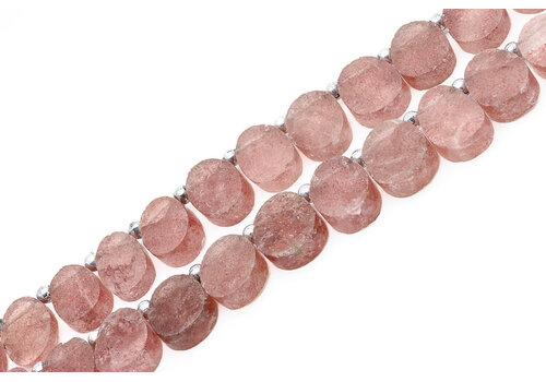 Roze Strawberry kwarts ovaal oplopend van ca. 11x7mm tot 12x10mm