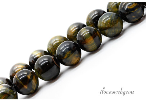 Tijgeroog kralen Blauw/Geel  rond ca. 12mm