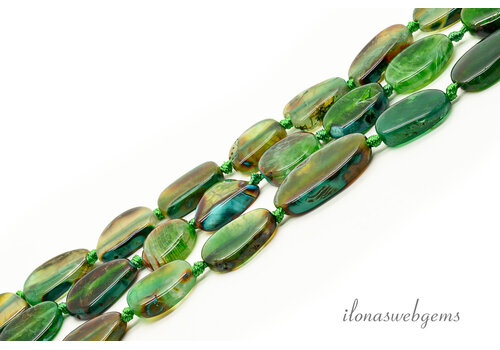 Agate beads green-brown oval approx. 25x17x7mm