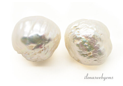 1 Paartje Biwa parels zonder boorgat ca 14mm