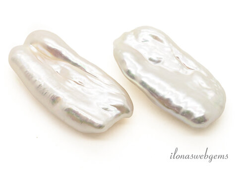 1 Paartje Biwa parels zonder boorgat ca 23x10mm AA kwaliteit