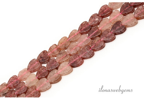 Strawberry Quartz (Aardbeienkwarts) hartjes kralen facet ca. 8mm