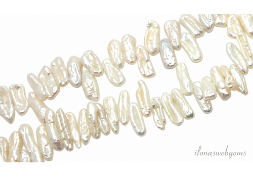 Weiße Biwa-Perlen, ca. 14 x 4 x 3 mm