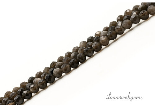 Silberne Obsidianperlen, facettiert, rund, ca. 3 mm, AA-Schliffqualität
