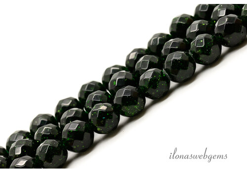 Goldstone-Perlen grün große Facette etwa 6 mm