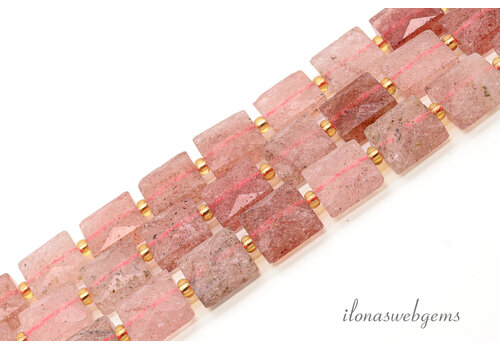 Strawberry Quartz kralen facet vierkant ca. 10x5mm
