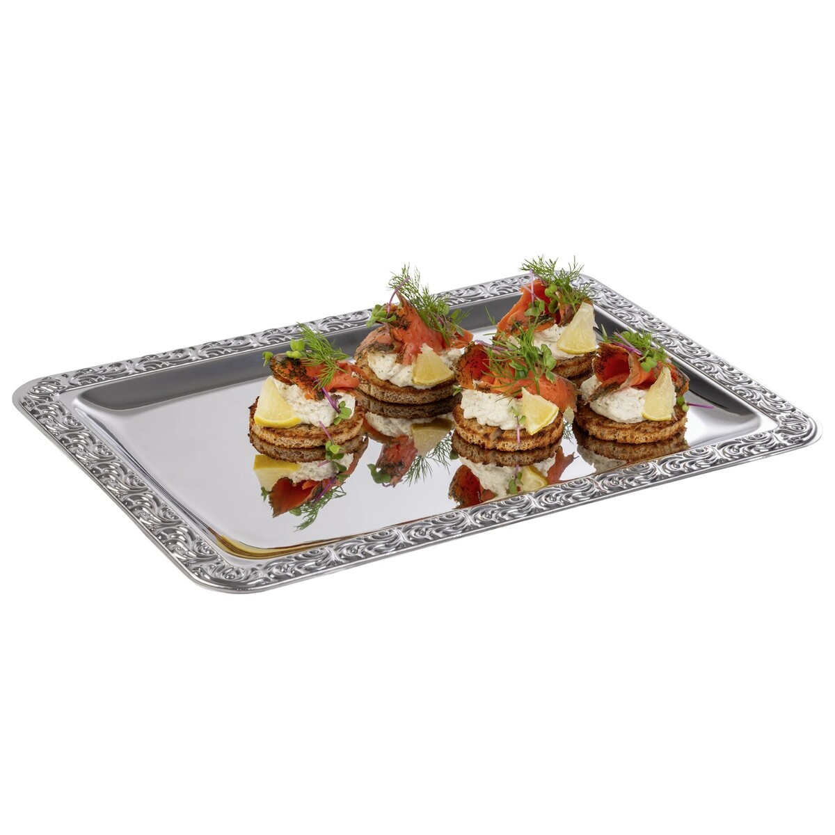 Serviertablett mit Barockrand Edelstahl 35x24cm