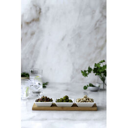 Serviertablett mit 3 Porzellanschälchen, quadratisch - NEU