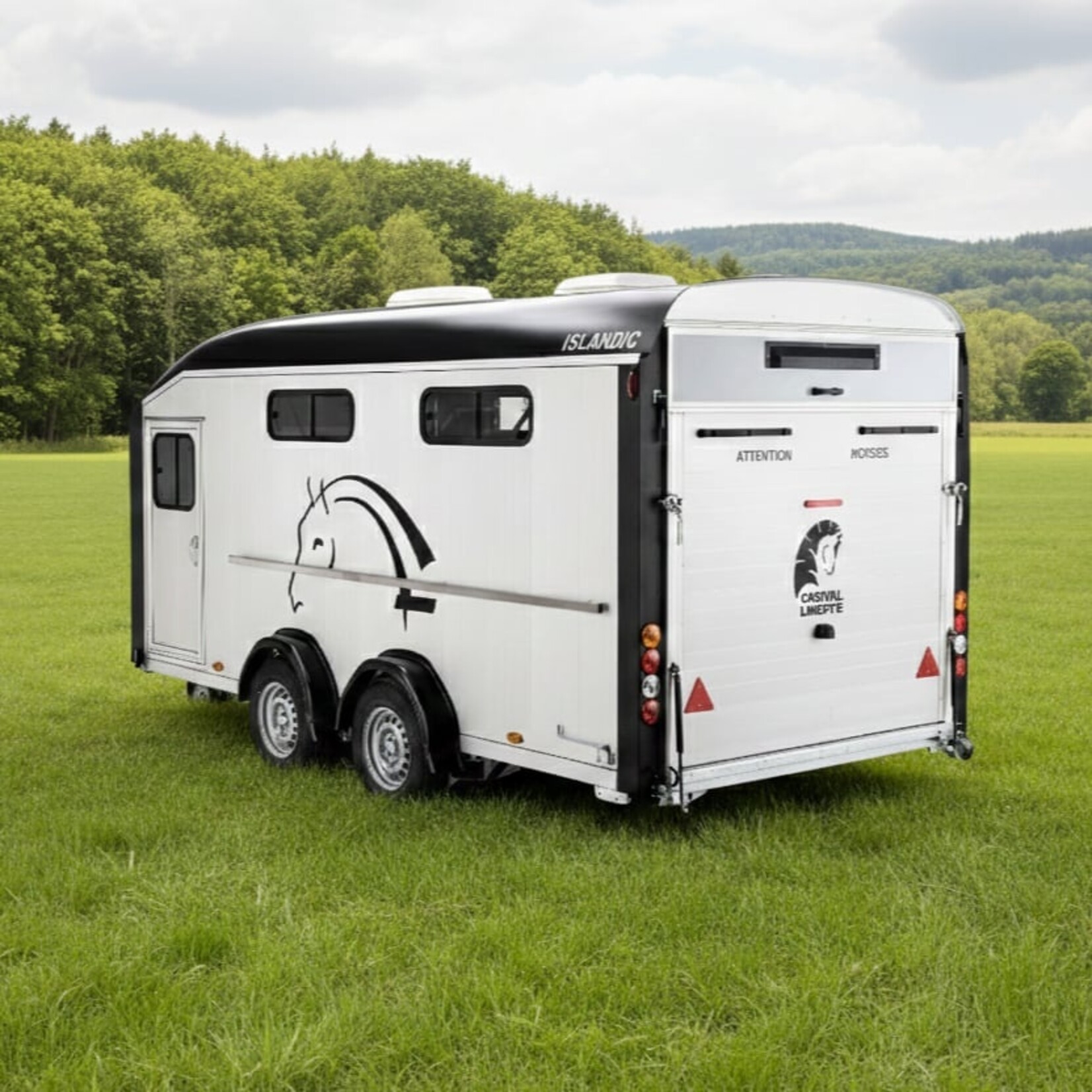 Cheval Liberté Der diagonal beladbare Anhänger wurde für den sicheren und komfortablen Transport von 5 oder 6 kleinen Pferden entwickelt.