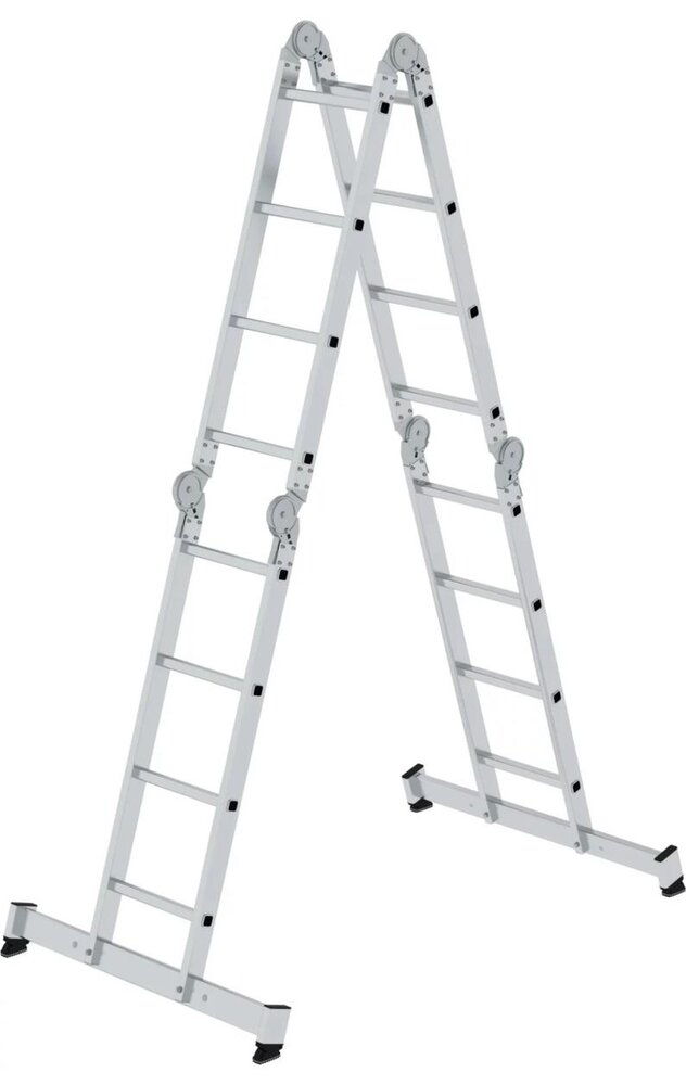 Munk 4-delige aluminium vouwladder, 4x4, met stabilisatiebalk