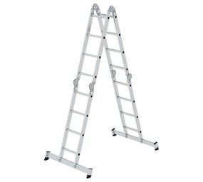 Munk 4-delige aluminium vouwladder, 4x4, met stabilisatiebalk Munk 4-delige aluminium vouwladder, 4x4, met stabilisatiebalk