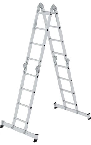 Munk 4-delige aluminium vouwladder, 4x4, met stabilisatiebalk