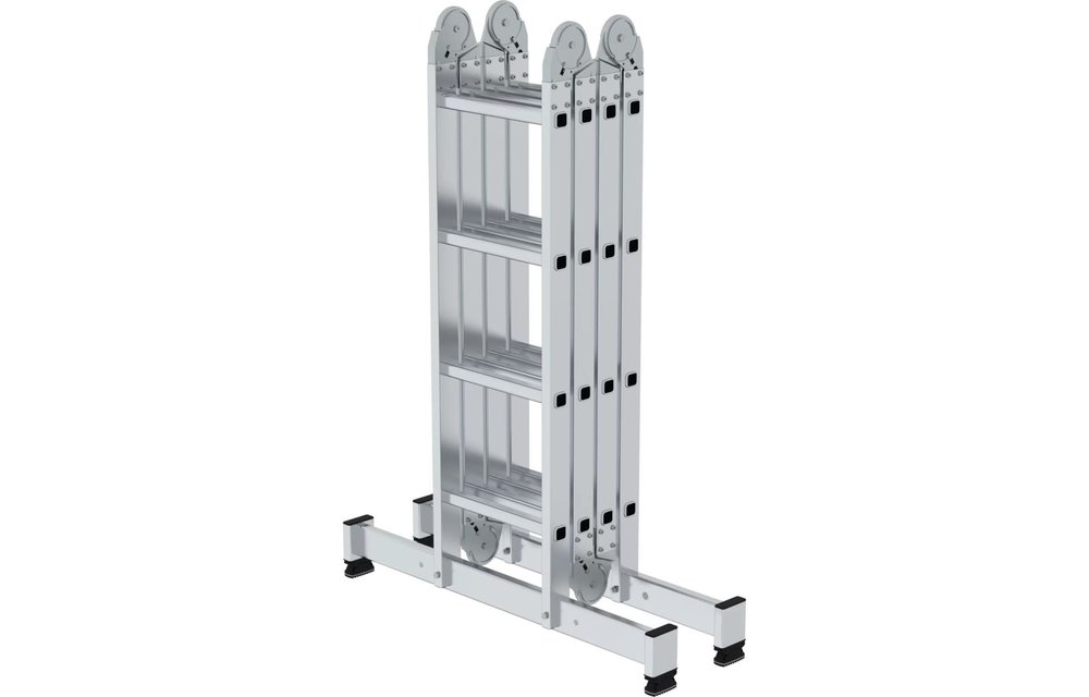 4-delige aluminium vouwladder, 4x4, met stabilisatiebalk
