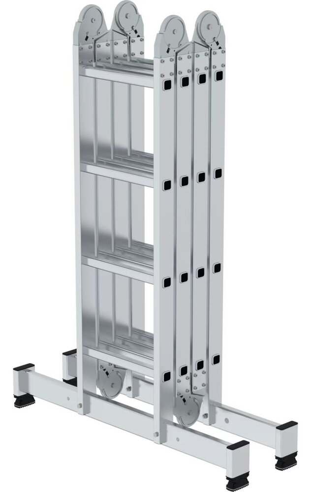 Roossien 4-delige aluminium vouwladder, 4x4, met stabilisatiebalk Roossien 4-delige aluminium vouwladder, 4x4, met stabilisatiebalk