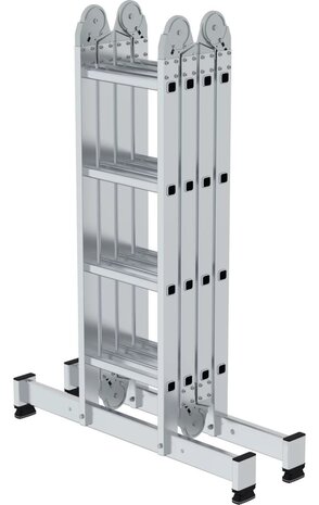 Roossien 4-delige aluminium vouwladder, 4x4, met stabilisatiebalk Roossien 4-delige aluminium vouwladder, 4x4, met stabilisatiebalk