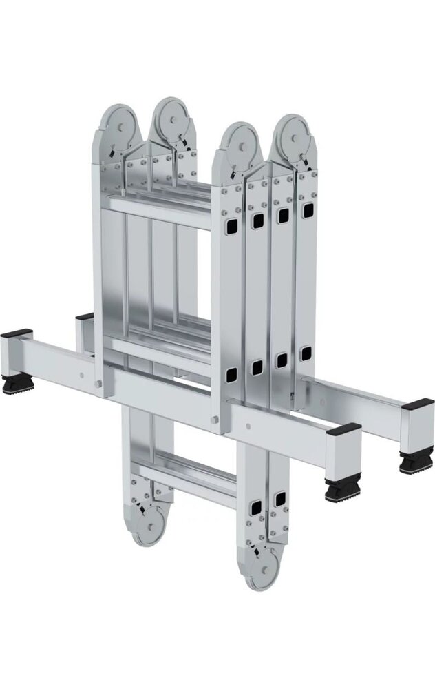 Munk 4-delige aluminium vouwladder, 2x2 + 2x3, met stabilisatiebalk