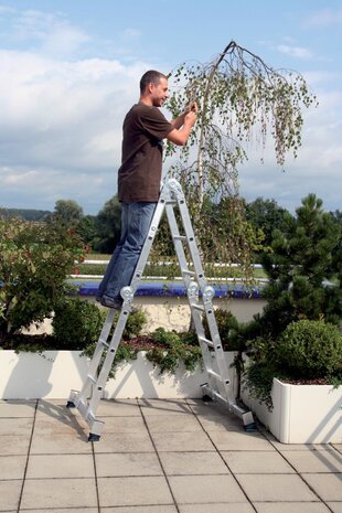 Munk 4-delige aluminium vouwladder, 2x2 + 2x3, met stabilisatiebalk