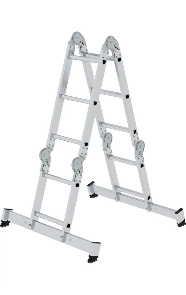 Munk 4-delige aluminium vouwladder, 2x2 + 2x3, met stabilisatiebalk