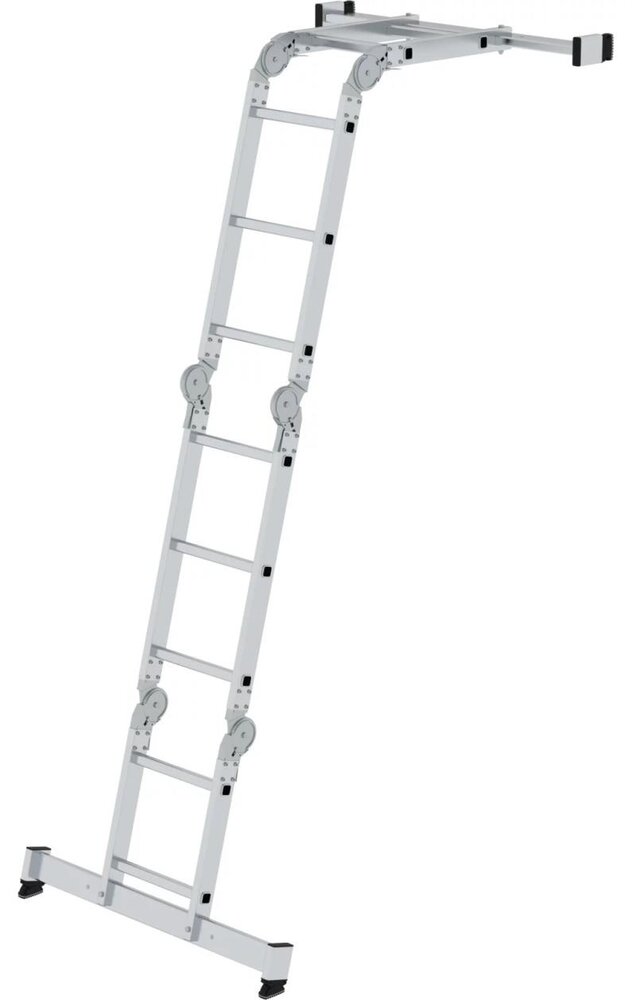 Roossien 4-delige aluminium vouwladder, 2x2 + 2x3, met stabilisatiebalk Roossien 4-delige aluminium vouwladder, 2x2 + 2x3, met stabilisatiebalk