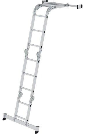Roossien 4-delige aluminium vouwladder, 2x2 + 2x3, met stabilisatiebalk Roossien 4-delige aluminium vouwladder, 2x2 + 2x3, met stabilisatiebalk