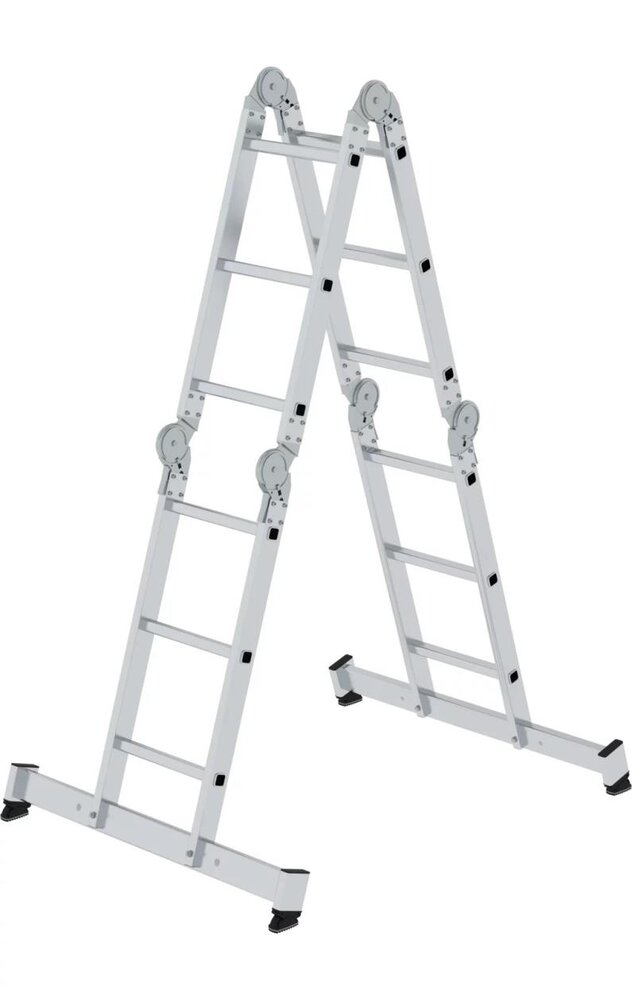 Munk 4-delige aluminium vouwladder, 4x3, met stabilisatiebalk Munk 4-delige aluminium vouwladder, 4x3, met stabilisatiebalk
