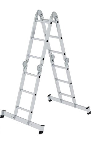 Roossien 4-delige aluminium vouwladder, 4x3, met stabilisatiebalk Roossien 4-delige aluminium vouwladder, 4x3, met stabilisatiebalk