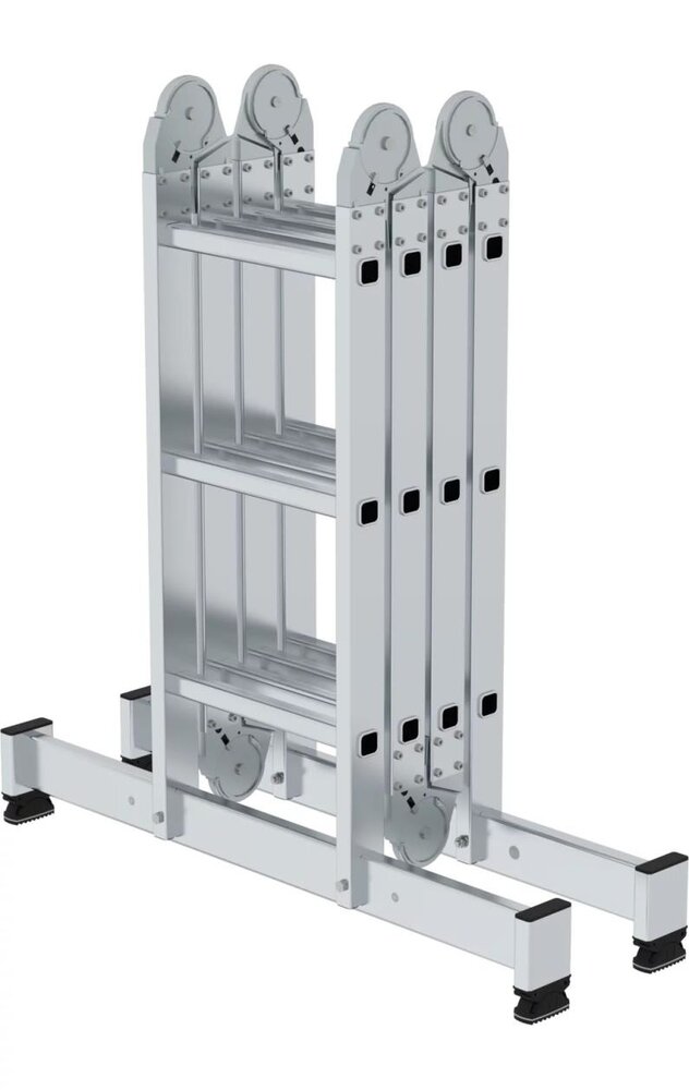 Roossien 4-delige aluminium vouwladder, 4x3, met stabilisatiebalk Roossien 4-delige aluminium vouwladder, 4x3, met stabilisatiebalk