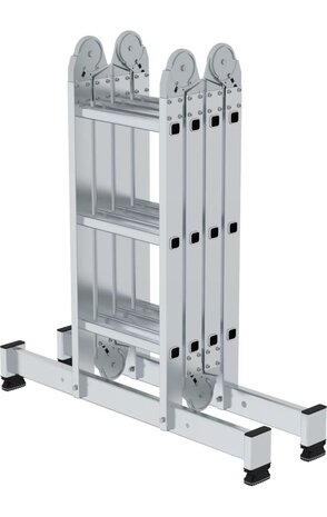 Roossien 4-delige aluminium vouwladder, 4x3, met stabilisatiebalk Roossien 4-delige aluminium vouwladder, 4x3, met stabilisatiebalk