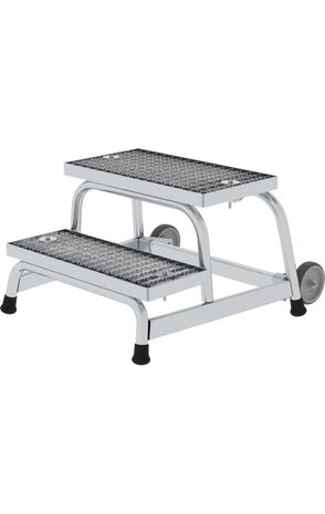 Roossien Verrijdbare plateautrap, 2 staal roostertreden Roossien Verrijdbare plateautrap, 2 staal roostertreden