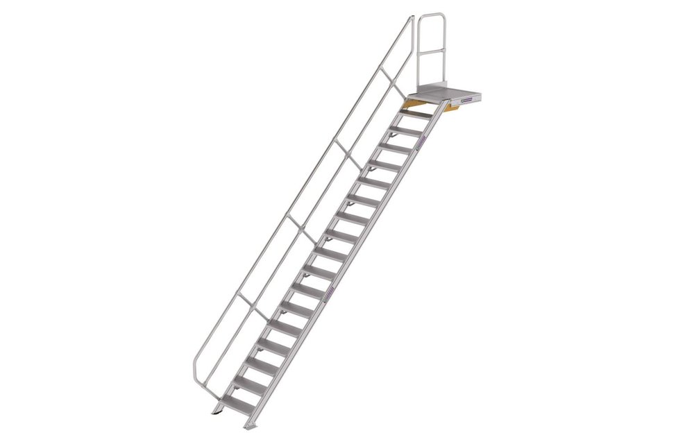Aluminium vaste trap met platform 45°, 1x18, B=600mm