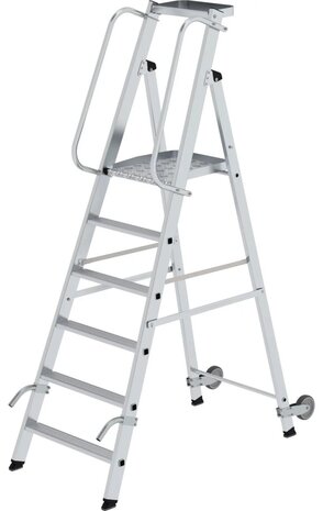 Roossien Verrijdbare platformtrap met 6 treden en leuning