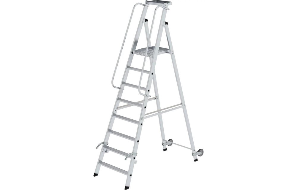 Verrijdbare platformtrap met 8 treden en leuning
