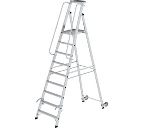 Roossien Verrijdbare platformtrap met 9 treden en leuning Roossien Verrijdbare platformtrap met 9 treden en leuning