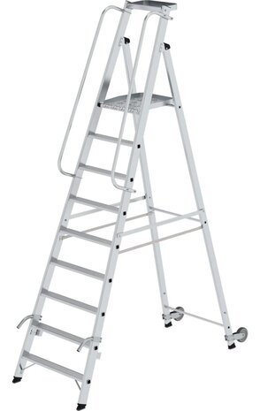 Roossien Verrijdbare platformtrap met 9 treden en leuning