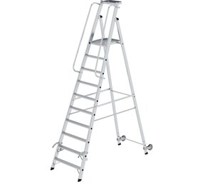 Roossien Verrijdbare platformtrap met 10 treden en leuning Roossien Verrijdbare platformtrap met 10 treden en leuning