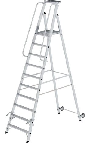 Roossien Verrijdbare platformtrap met 10 treden en leuning