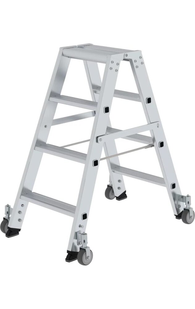 Munk Aluminium dubbele trap, 2x4 treden, verrijdbaar Munk Aluminium dubbele trap, 2x4 treden, verrijdbaar