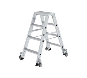 Munk Aluminium dubbele trap, 2x4 treden, verrijdbaar Munk Aluminium dubbele trap, 2x4 treden, verrijdbaar